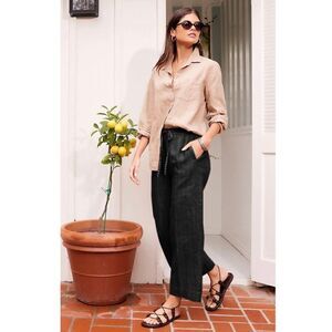 Fifteen Twenty High Waisted Drawstring Crop Wide Leg Pants Black Size XS